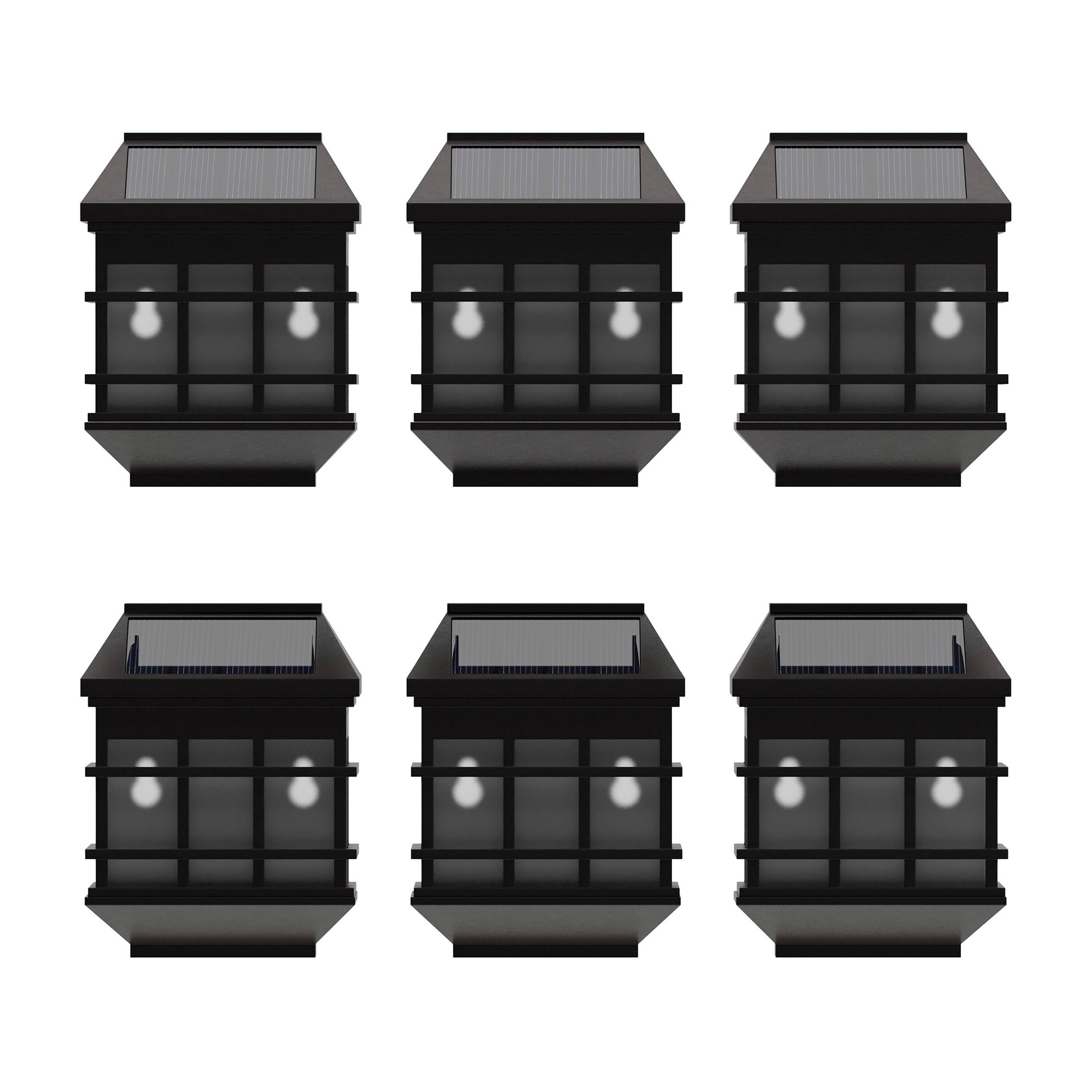 Front. Emma + Oliver - Set of 6 Solar Deck and Fence Lights, Decorative Outdoor Solar Powered Weatherproof Wall Mount Fence and Deck Lighting - Brown.