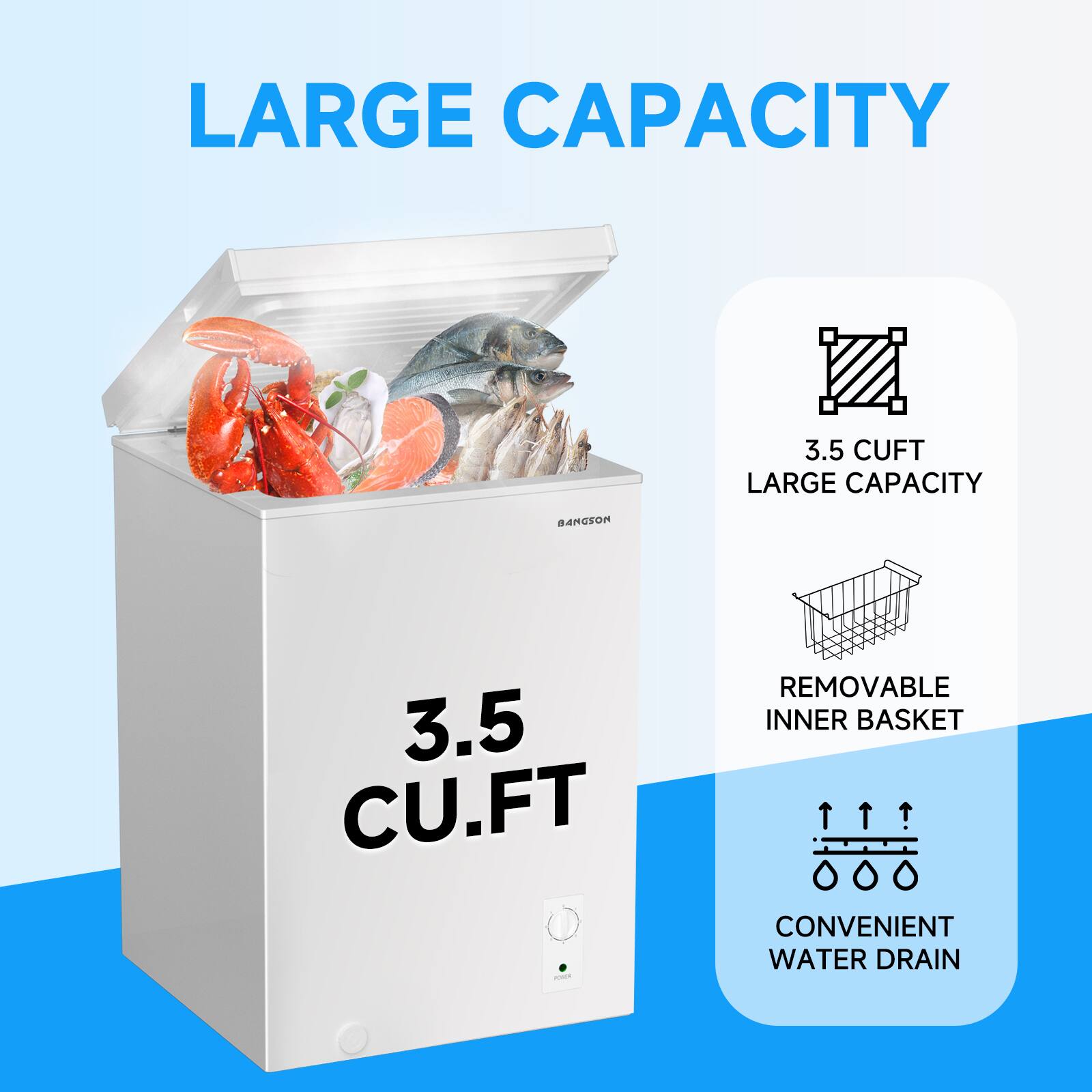 LARGE CAPACITY

3.5 CU.FT

- 3.5 CUFT LARGE CAPACITY
- REMOVABLE INNER BASKET
- CONVENIENT WATER DRAIN
