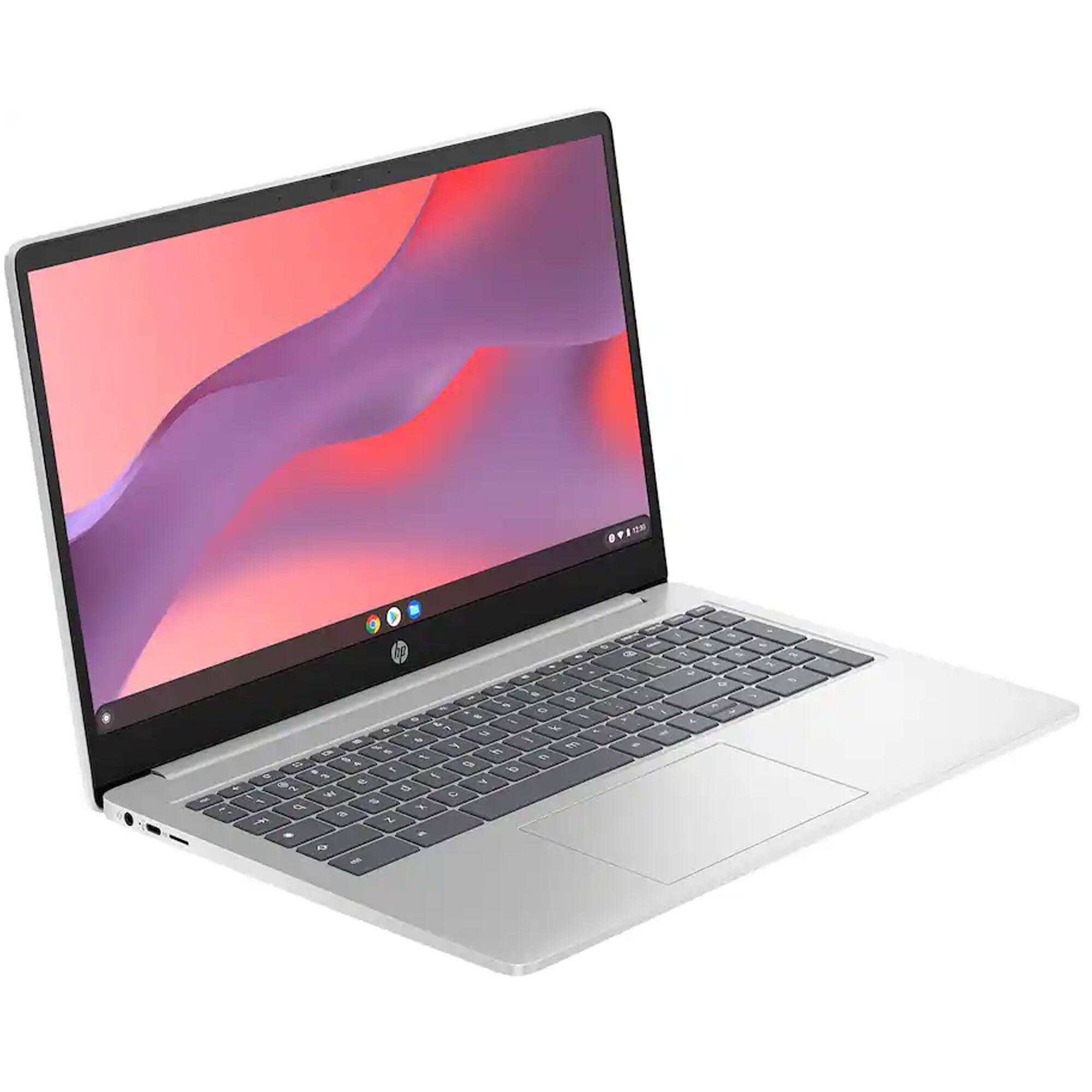 Left. HP - HP 15.6" Chromebook Laptop - 8GB Memory, 64GB eMMC (Natural Silver) with Bag - Natureal Silver.