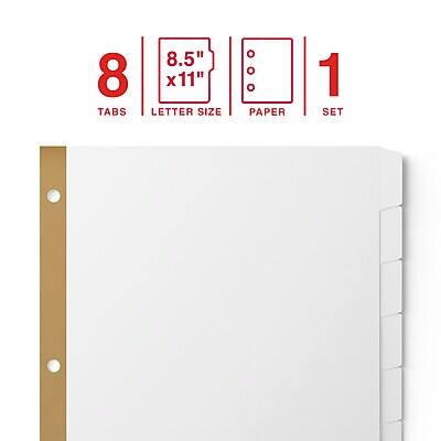 8 TABS  
8.5" x 11" LETTER SIZE  
O O PAPER  
1 SET