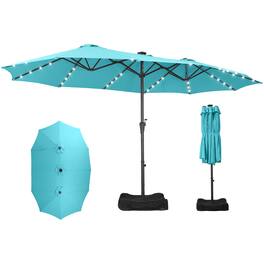 Ainfox - 15 x 9FT Double Sided Patio Umbrella Outdoor Large Umbrella with Optional Solar LED Lights & Base - Blue-with Light