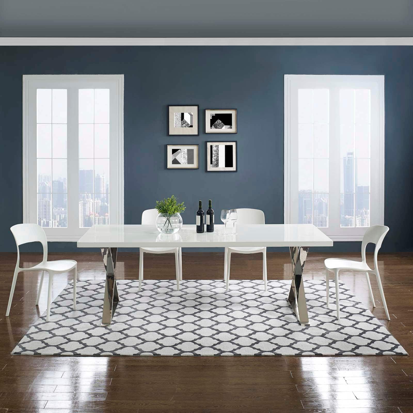 Modway - Lida Moroccan Trellis Area Rug - Ivory and Charcoal