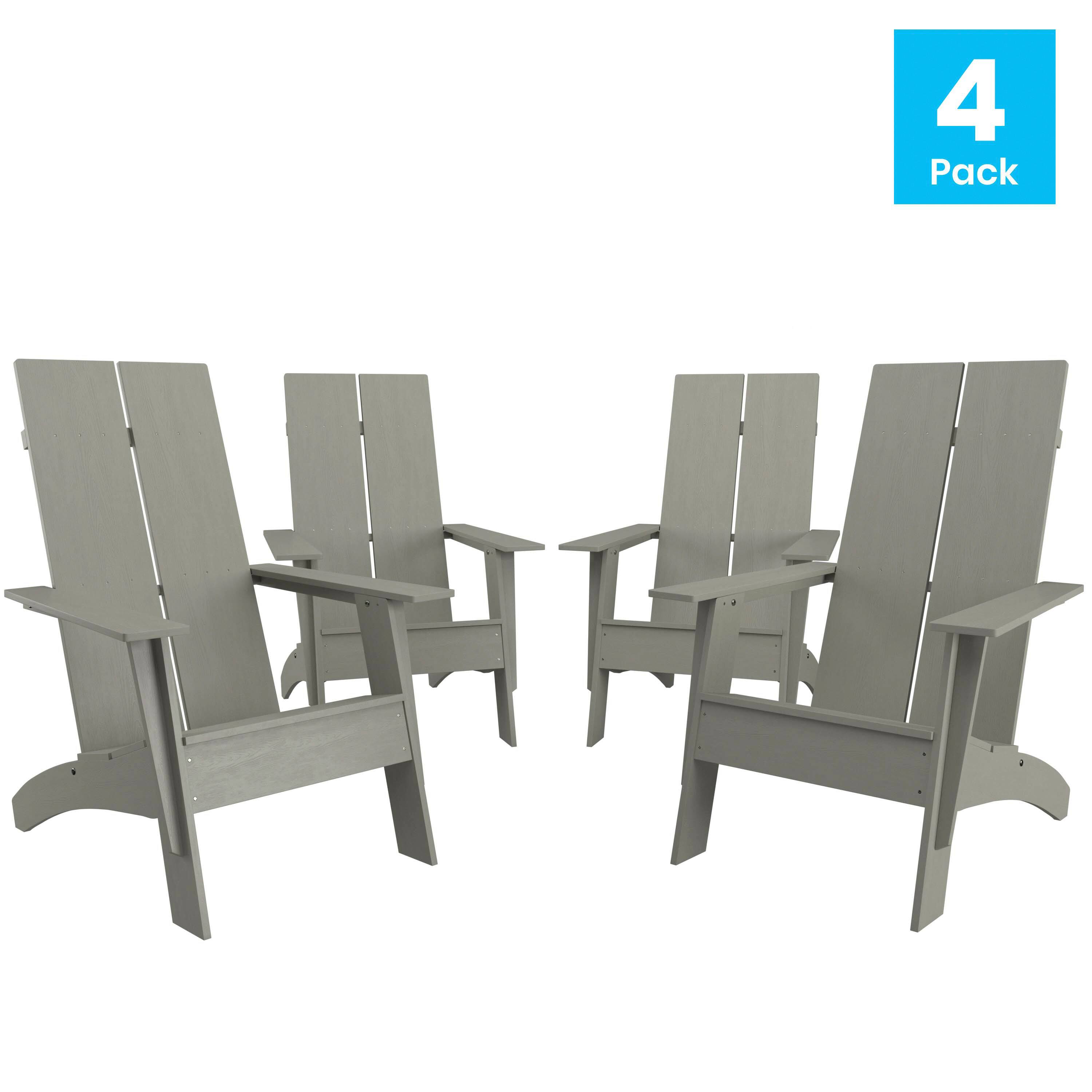 Alt View 1. Emma + Oliver - Set of 4 Modern Dual Slat Back Indoor/Outdoor Adirondack Style Chairs - Gray.