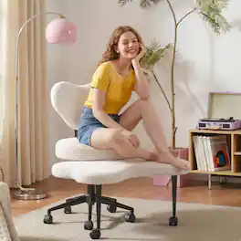 Pinmoco - Ergonomic Cross-Legged Swivel Chair, Adjustable Height Meditation Chair with Back Support - Off-White