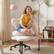 Front. Pinmoco - Ergonomic Cross-Legged Swivel Chair, Adjustable Height Meditation Chair with Back Support - Off-White.
