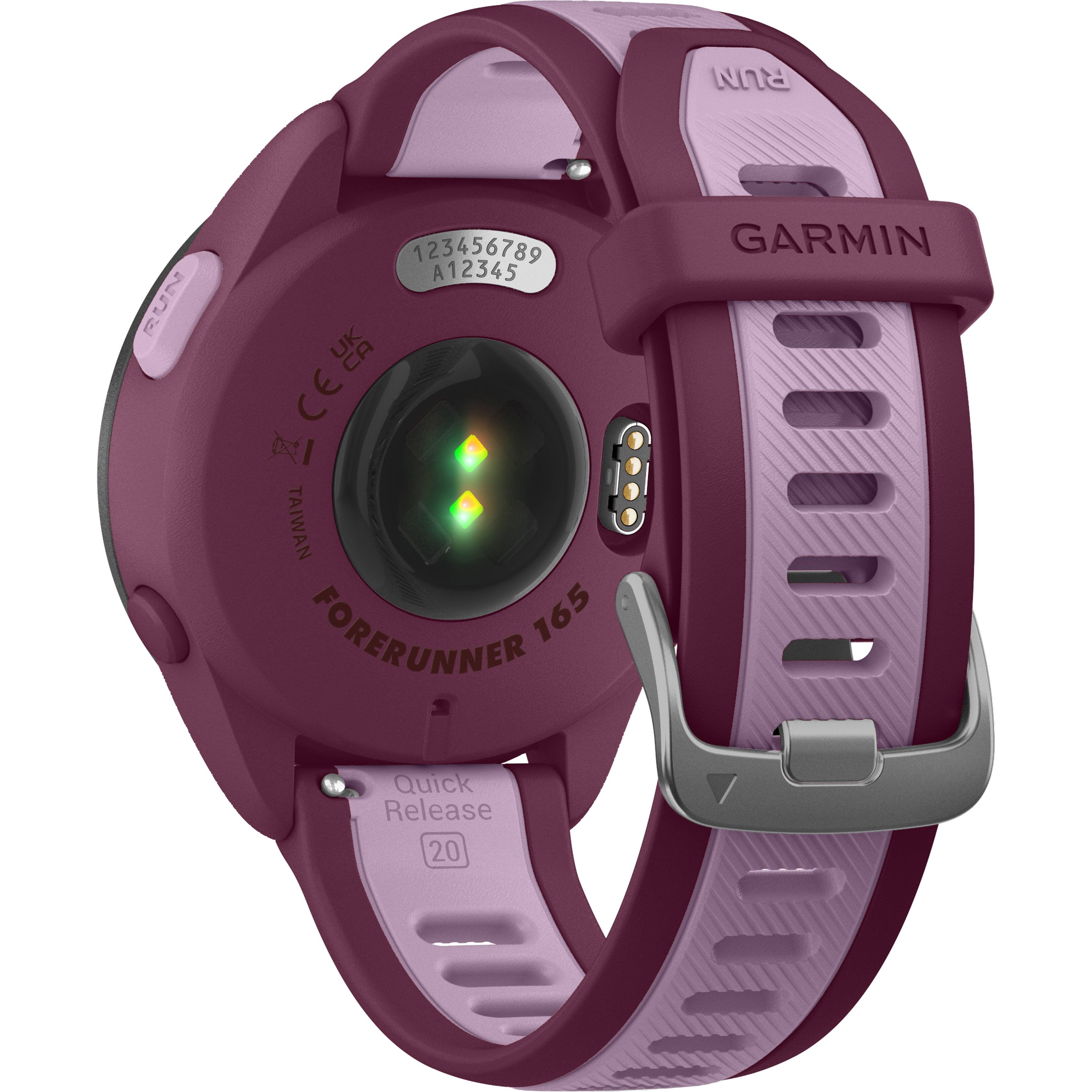 The text on the image reads: "Garmin Forerunner 165 Quick Release 20."