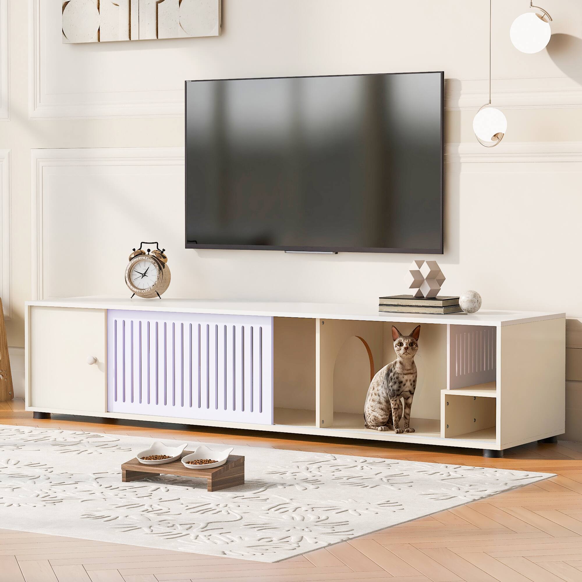 Front. Spaco - Spaco Modern TV Stand with Storage, Cat Litter Box Enclosure with Removable Sliding Door for Living Room - Cream White.