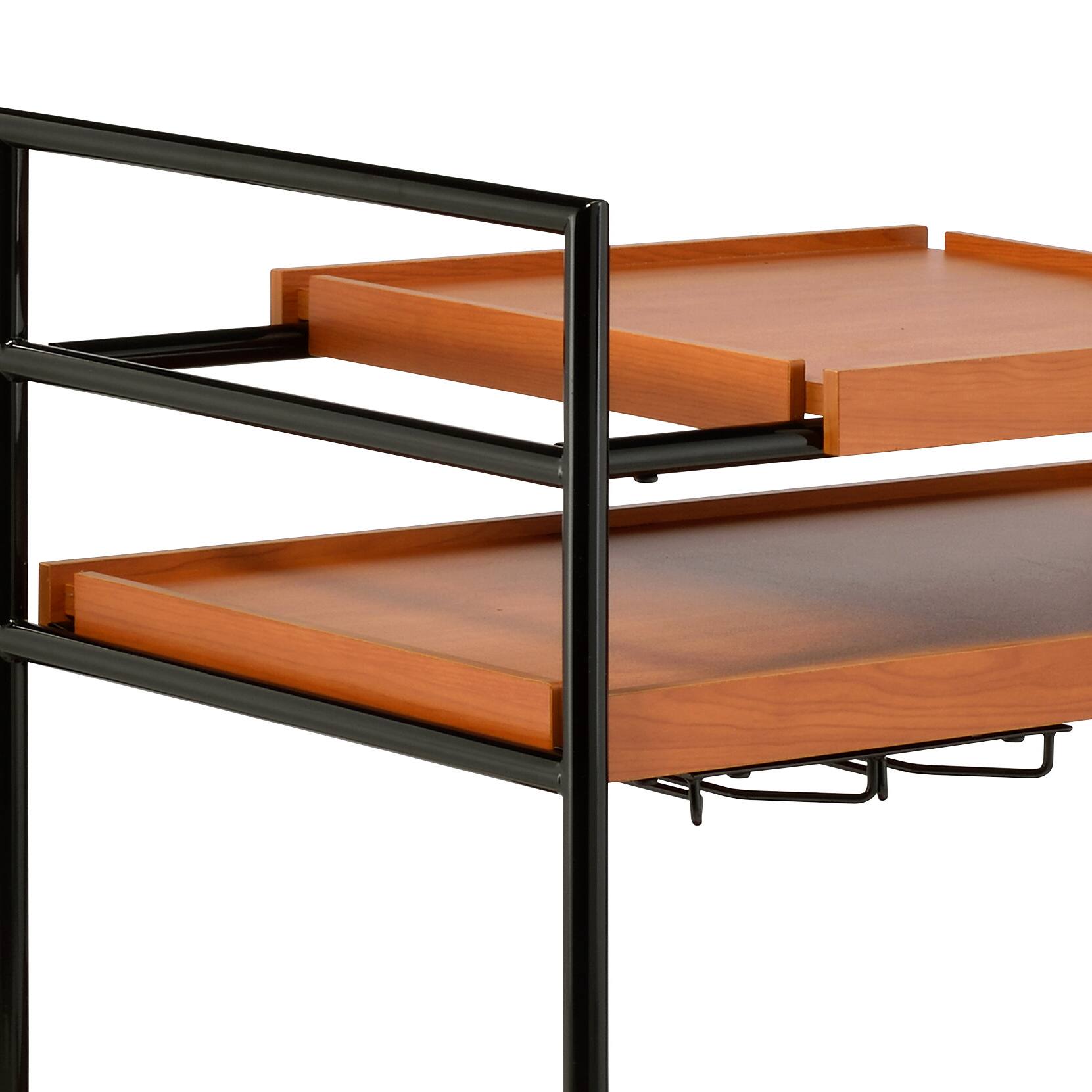 Back. APRILSOUL - Honey Oak and Black Serving Cart with Stemware Rack - Honey.