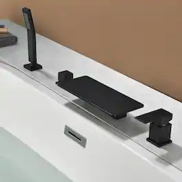 Boyel Living - 11.2 in.W Black Rectangle Bathtub Faucet Hot Cold Control Waterfall Spout Handheld Shower High Capacity - Matte Black