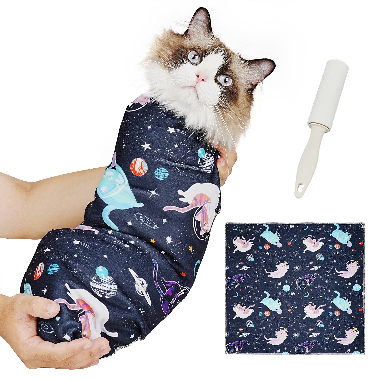 Front. Supet - Supet Cat Wrap for Cutting Nails, 2025 Self-Adherent Cat Grooming Wrap, Anti-Escape Calming - Star.