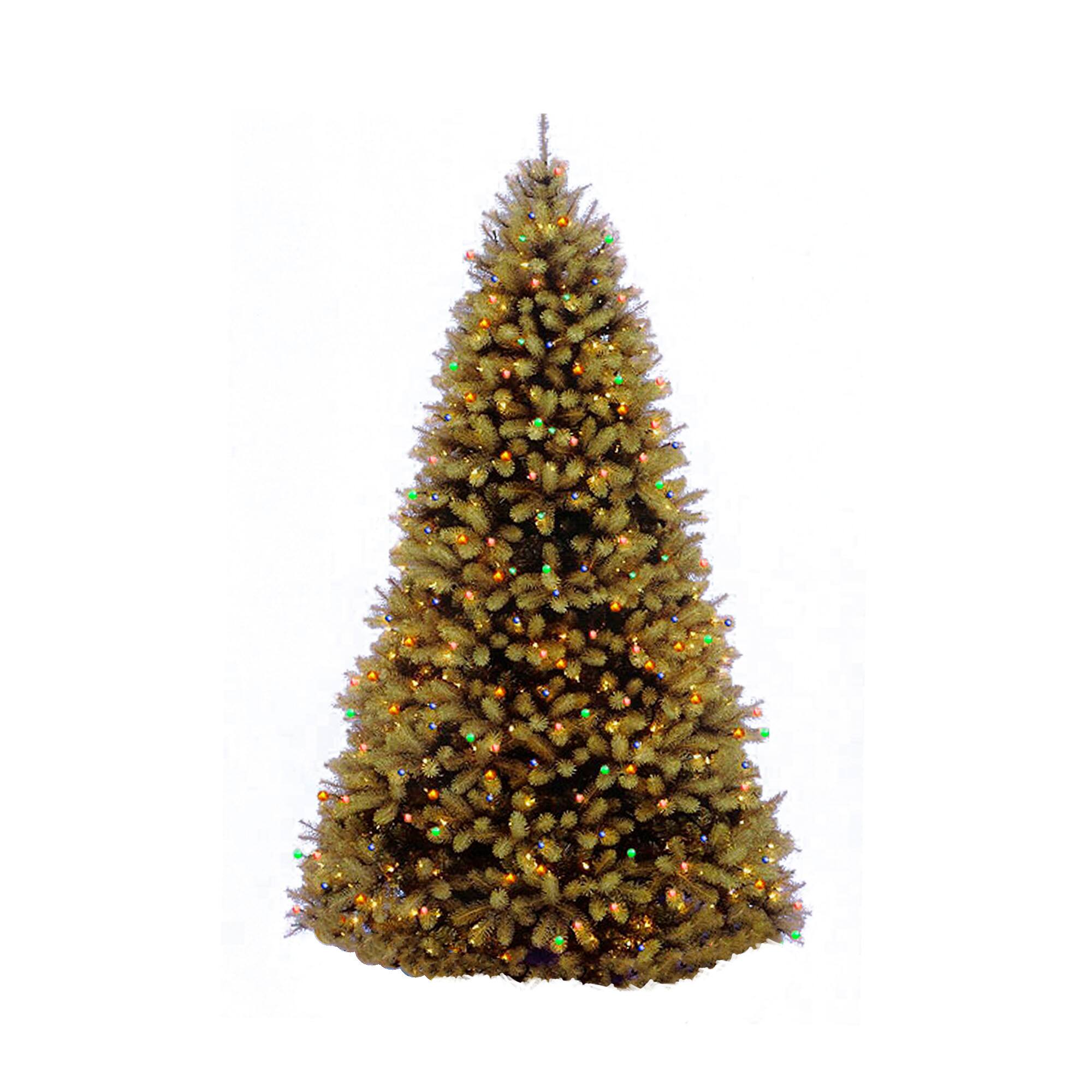 Front. National Tree Company - 12' Pre-Lit Downswept Douglas Fir Artificial Christmas Tree - Multicolor Lights - Green.
