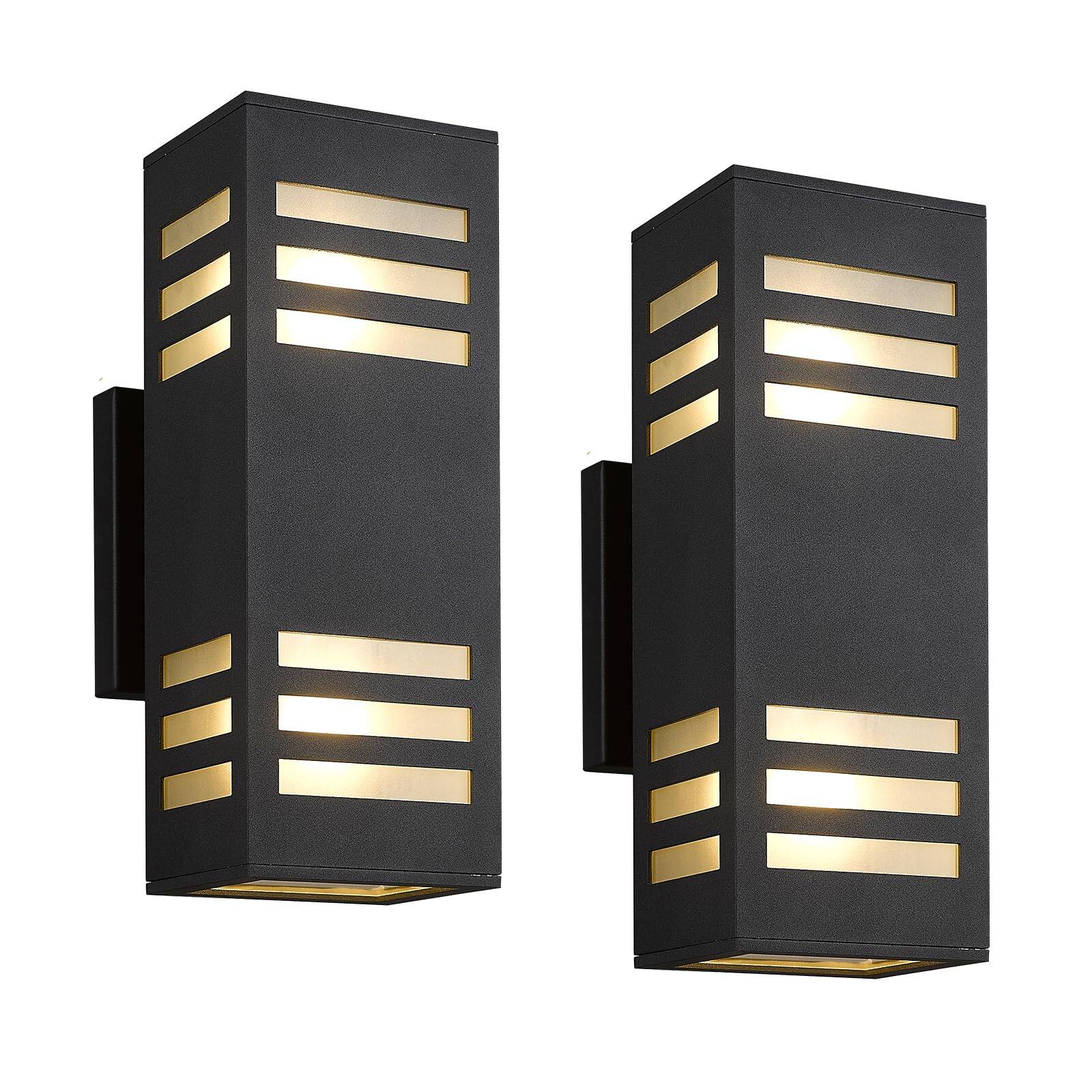 Comfort Essence - Porch Lights Outdoor Modern Ip Waterproof Aluminum And TempeGlass Cover Rectangular Up down Wall Sconce F - Black/Modern 1 13inch (2 lamps)