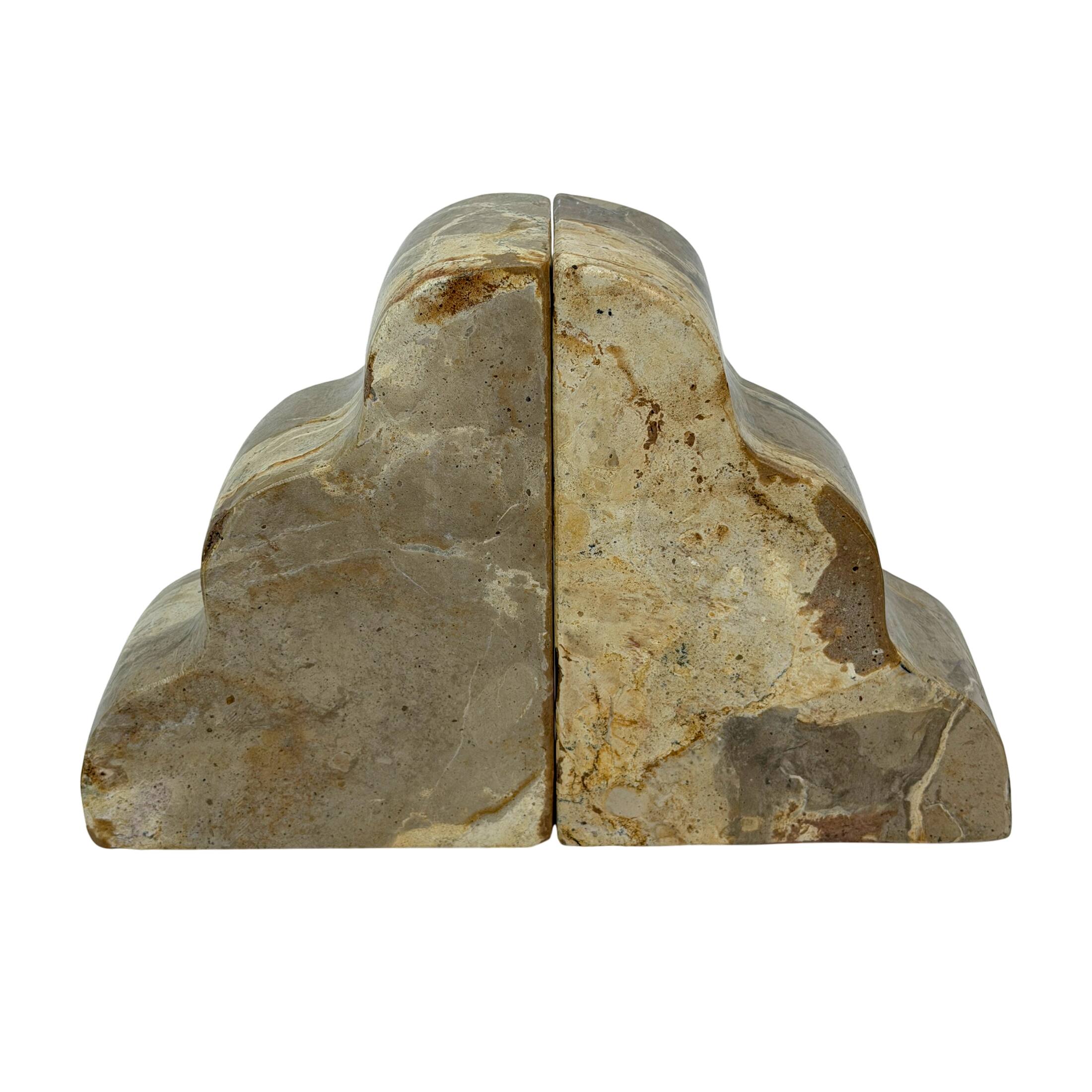 Alt View 1. Things2Die4 - Scalloped Marble Bookends Set of 2 Natural Veined Stone 9 Inch Wide Felt Pads - Natural.