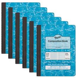 Pacon - Dual Ruled Composition Book, Blue, 1/4" Grid & 3/8" Wide Ruled, 9-3/4" x 7-1/2", 100 Sheets, Pack of 12