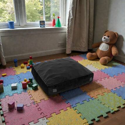 Front. BreeBe - Large 57" Sensory Crash Pad Set with Soft Foam Blocks & Removable Velvet Cover - Black.