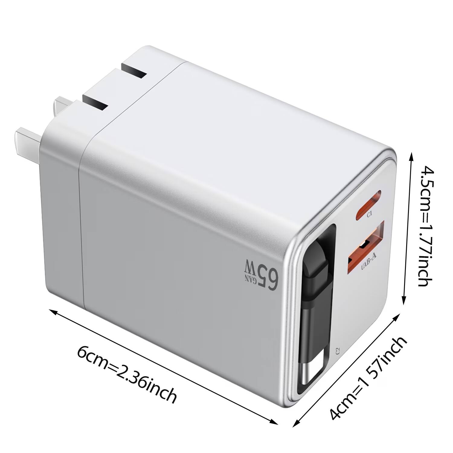6cm = 2.36 inch  
4.5cm = 1.77 inch  
4cm = 1.57 inch  

M99  
USB-A  
USB-C
