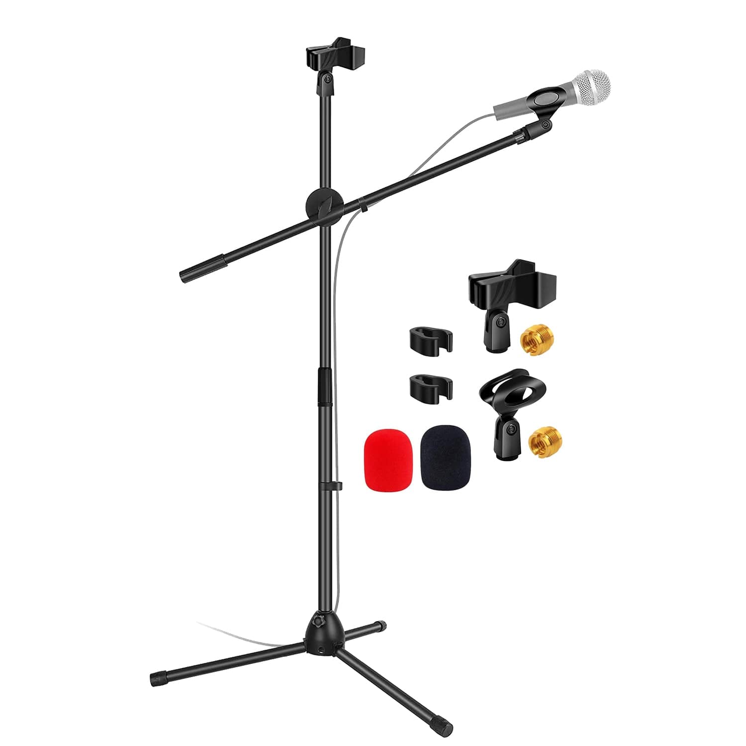 5 CORE - Mic Stand Floor Height Adjustable Tripod Microphone Stands w Extending Telescoping Boom Arm-MS DBL