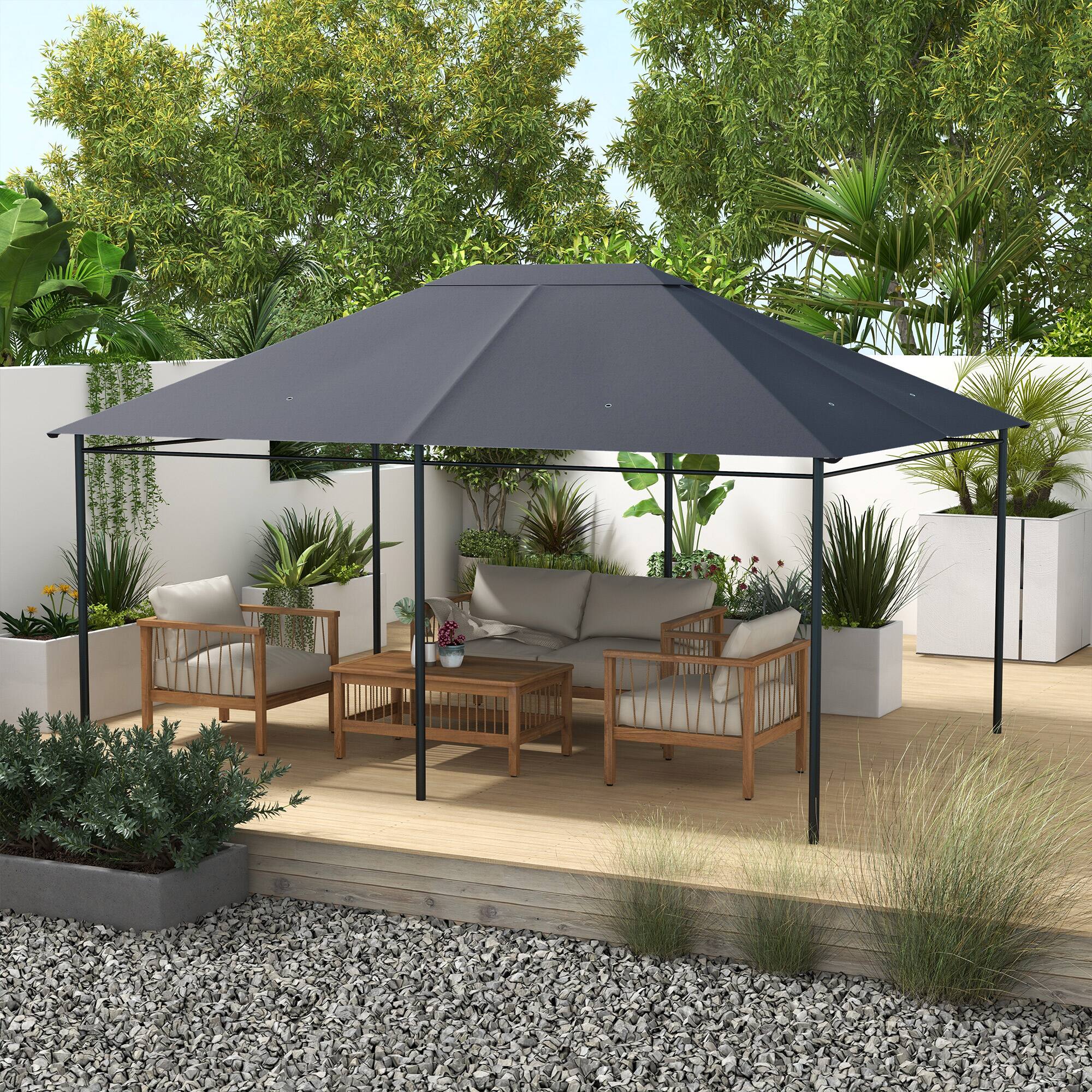 Alt View 1. Outsunny - 10' x 13' 84C-116 Model Gazebo Canopy Replacement, Outdoor Gazebo Cover Top Roof Replacement with Vents and Drain Holes - Dark Gray.