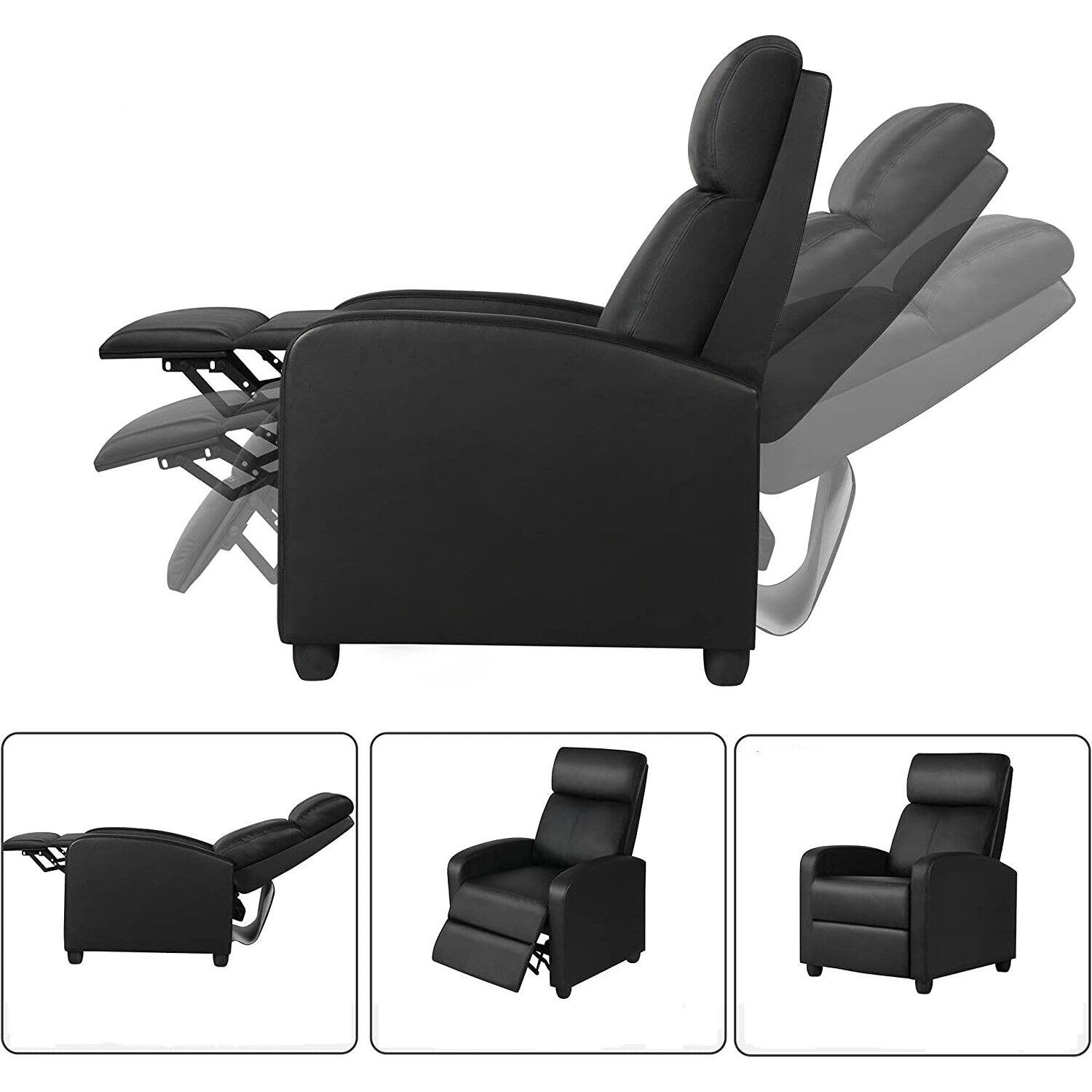 Left. Hivvago - High-Density Faux Leather Push Back Recliner Chair - Black.