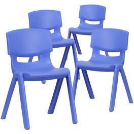Emma + Oliver - 4 Pack Plastic Stackable K-2 School Chair with 13.25"H Seat - Blue