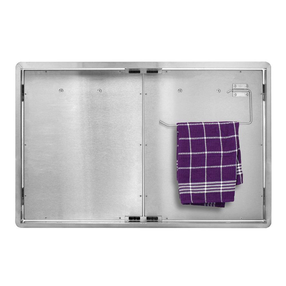 Back. AdirHome - 33" Stainless Steel Double Face Grill Double Access Door Panel with Towel Holder - Silver.