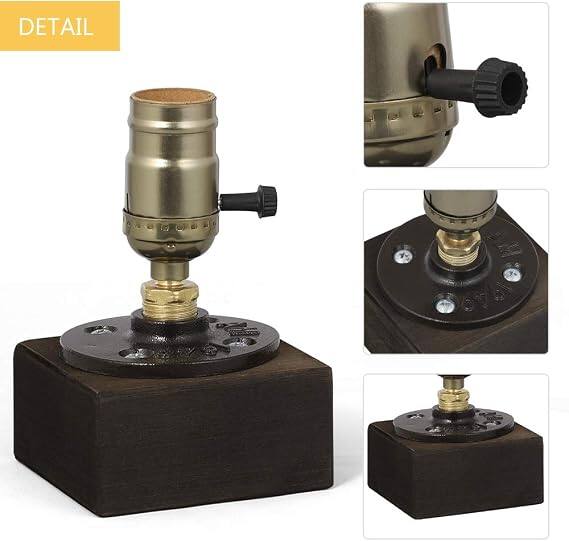 Back. Oumilen - 2 Pack Industrial Mini Table Lamps – Vintage Wood Base Edison Desk Lamps with Rotary Switch, E26 Max 60W.