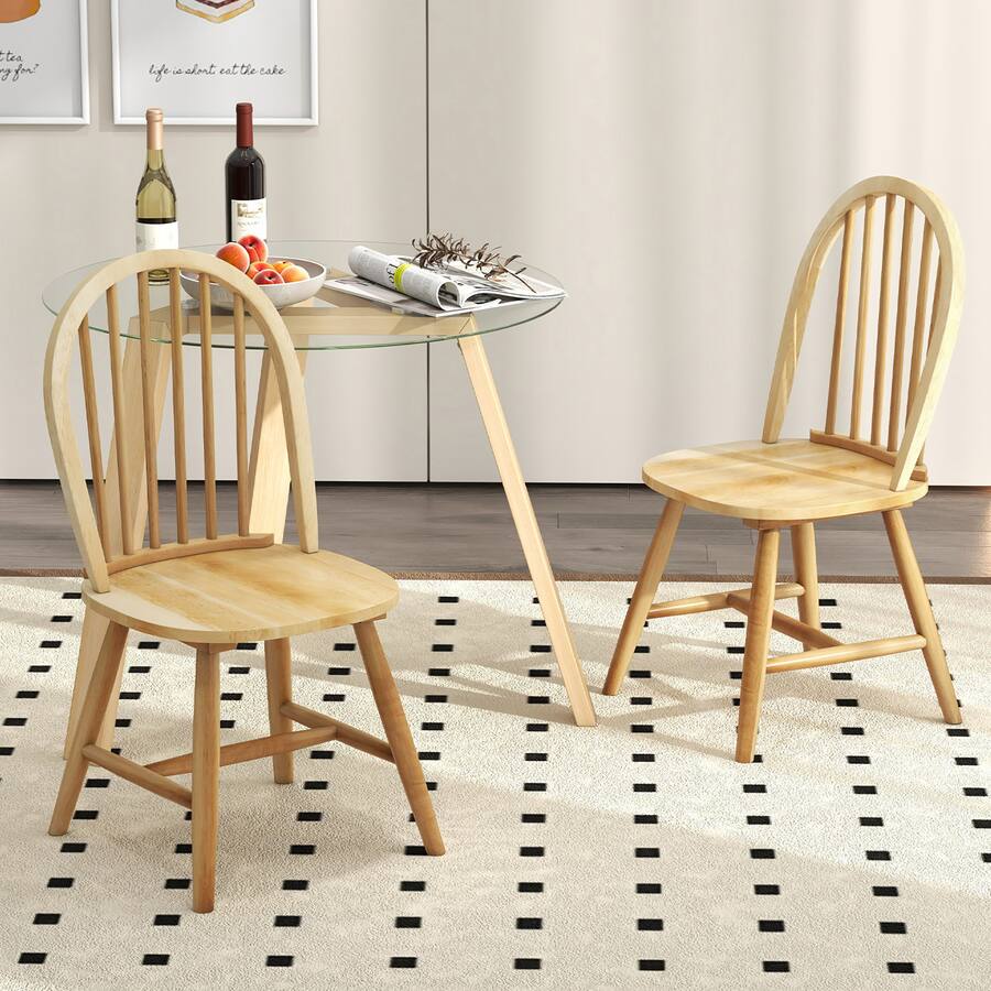 Gymax 5 PCS Dining Set for 4 Round Table w/ 4 Chairs Solid Rubber Wood ...