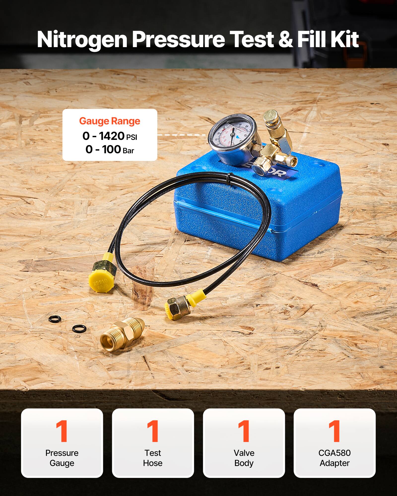 Nitrogen Pressure Test & Fill Kit

Gauge Range
0 - 1420 PSI
0 - 100 Bar

1 Pressure Gauge
1 Test Hose
1 Valve Body
1 CGA580 Adapter