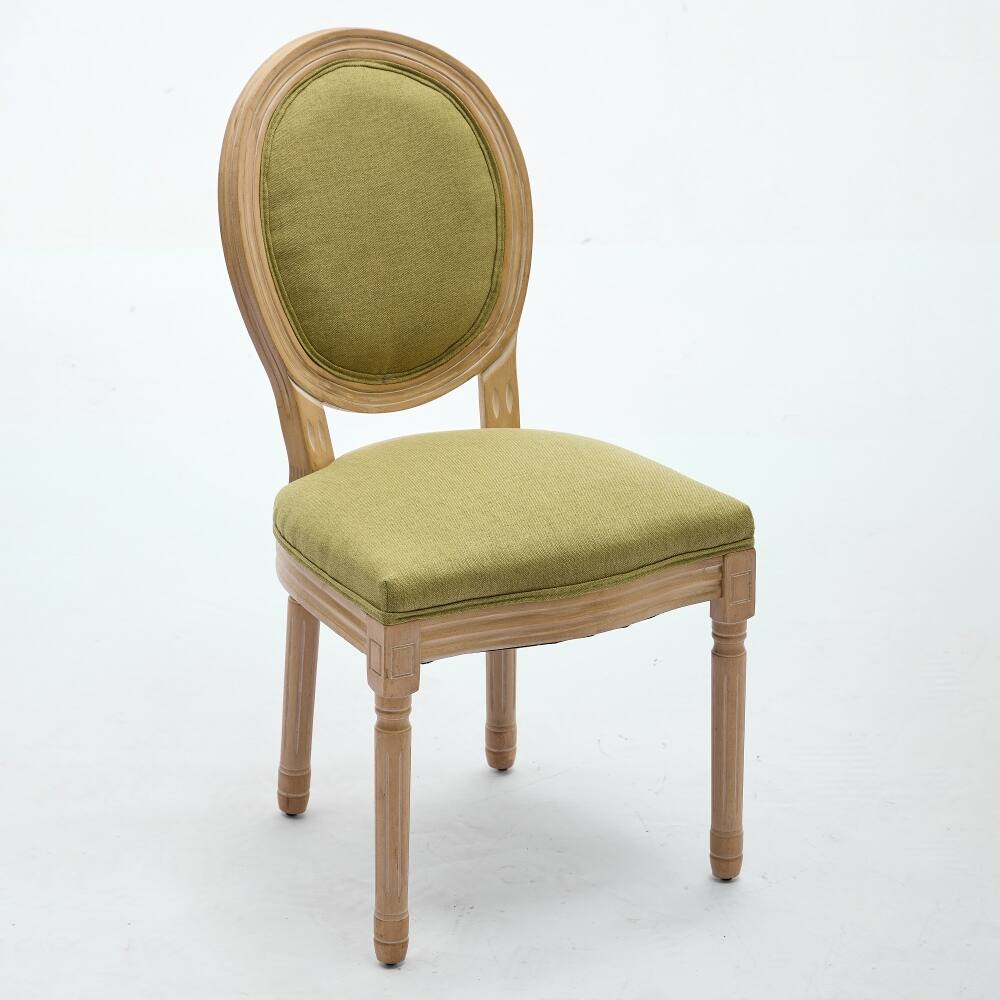 Back. Loheer - Loheer French Style Solid Wood Dining Chairs Olive Green Linen Set of 2 - Olive Green.