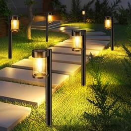 MOSZAR LLC - Solar Pathway Lights Outdoor, 10 Pack Metal & Glass Solar - Black