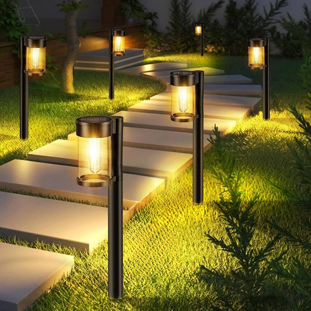 Front. MOSZAR LLC - Solar Pathway Lights Outdoor, 10 Pack Metal & Glass Solar - Black.