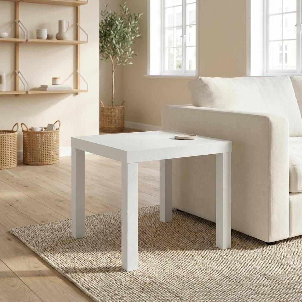 Left. FurniFact - White Square Coffee Table with Minimalist Design and Sturdy Construction - White.