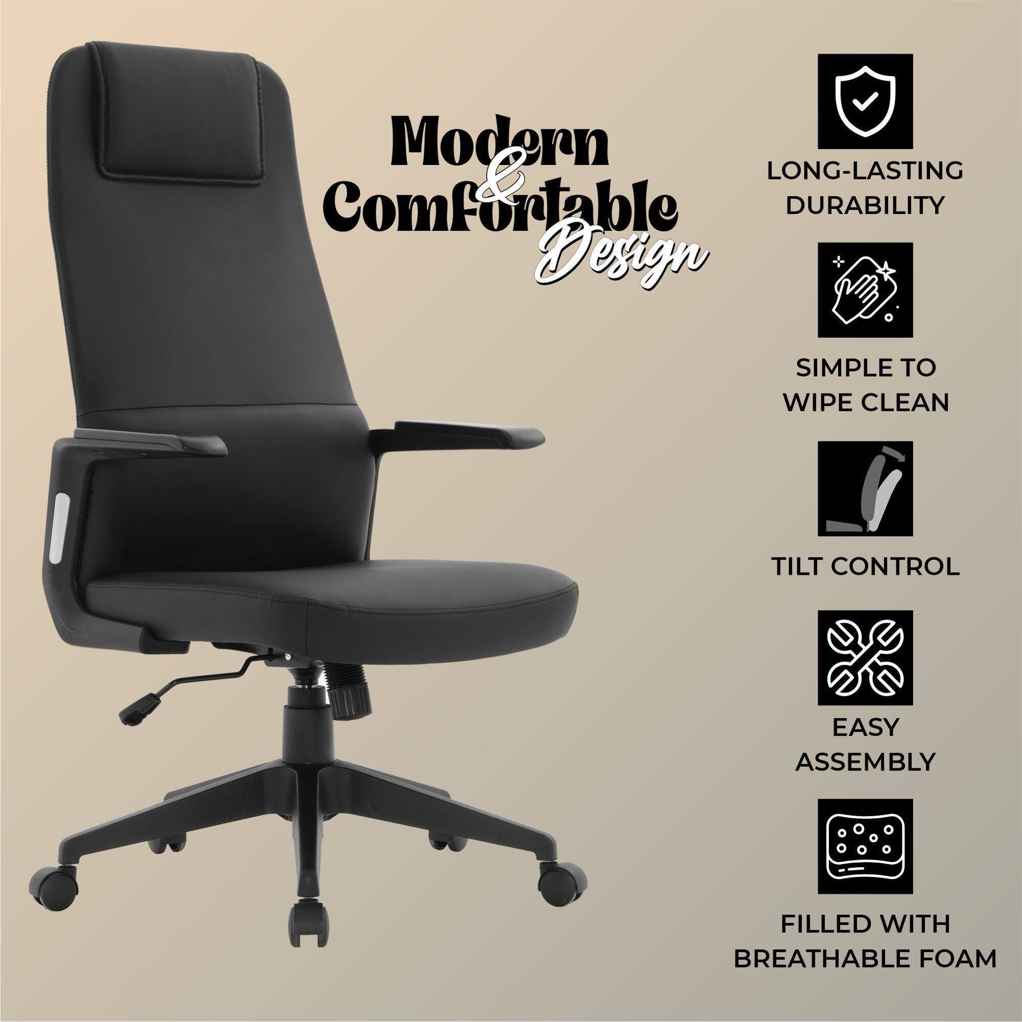 Modern Comfortable Design

- LONG-LASTING DURABILITY
- SIMPLE TO WIPE CLEAN
- TILT CONTROL
- EASY ASSEMBLY
- FILLED WITH BREATHABLE FOAM