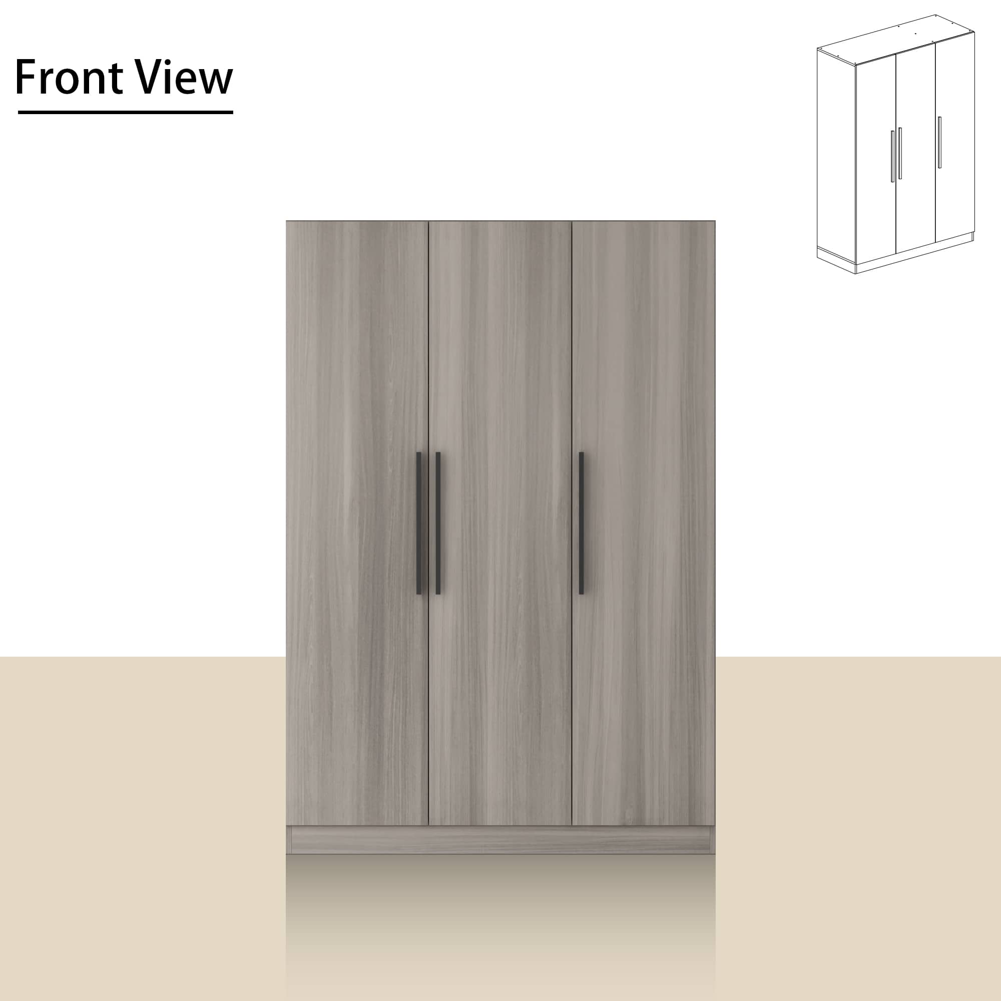 FUFU & GAGA - FUFU&GAGA 3 - Door Wardrobe: Modern Minimalist Storage with Anti - Tip Safety - Gray