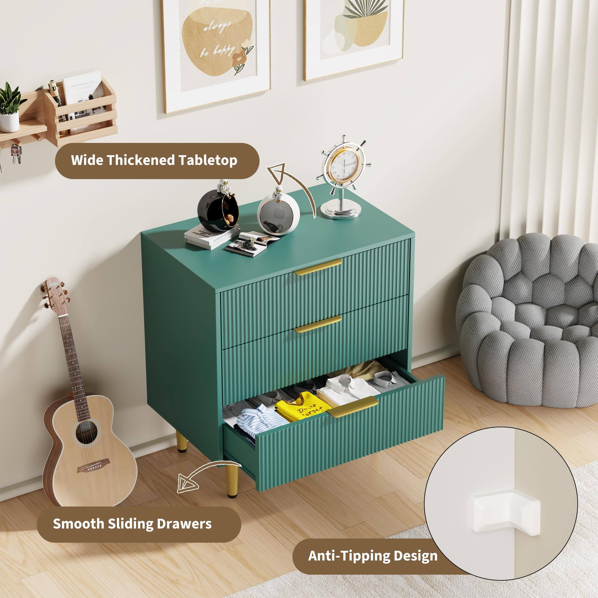 - Wide Thickened Tabletop
- Smooth Sliding Drawers
- Anti-Tipping Design