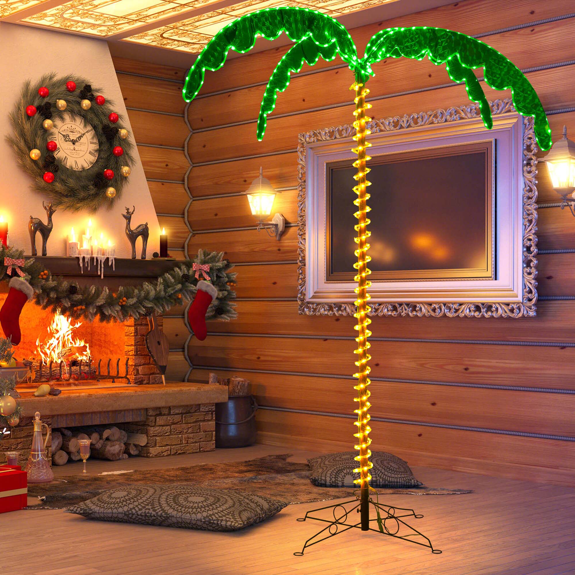 Alt View 4. Costway - Costway 7.5FT Lighted Palm Tree with 332 LED Lights Holographic Trunk and Fronds Christmas - Green.