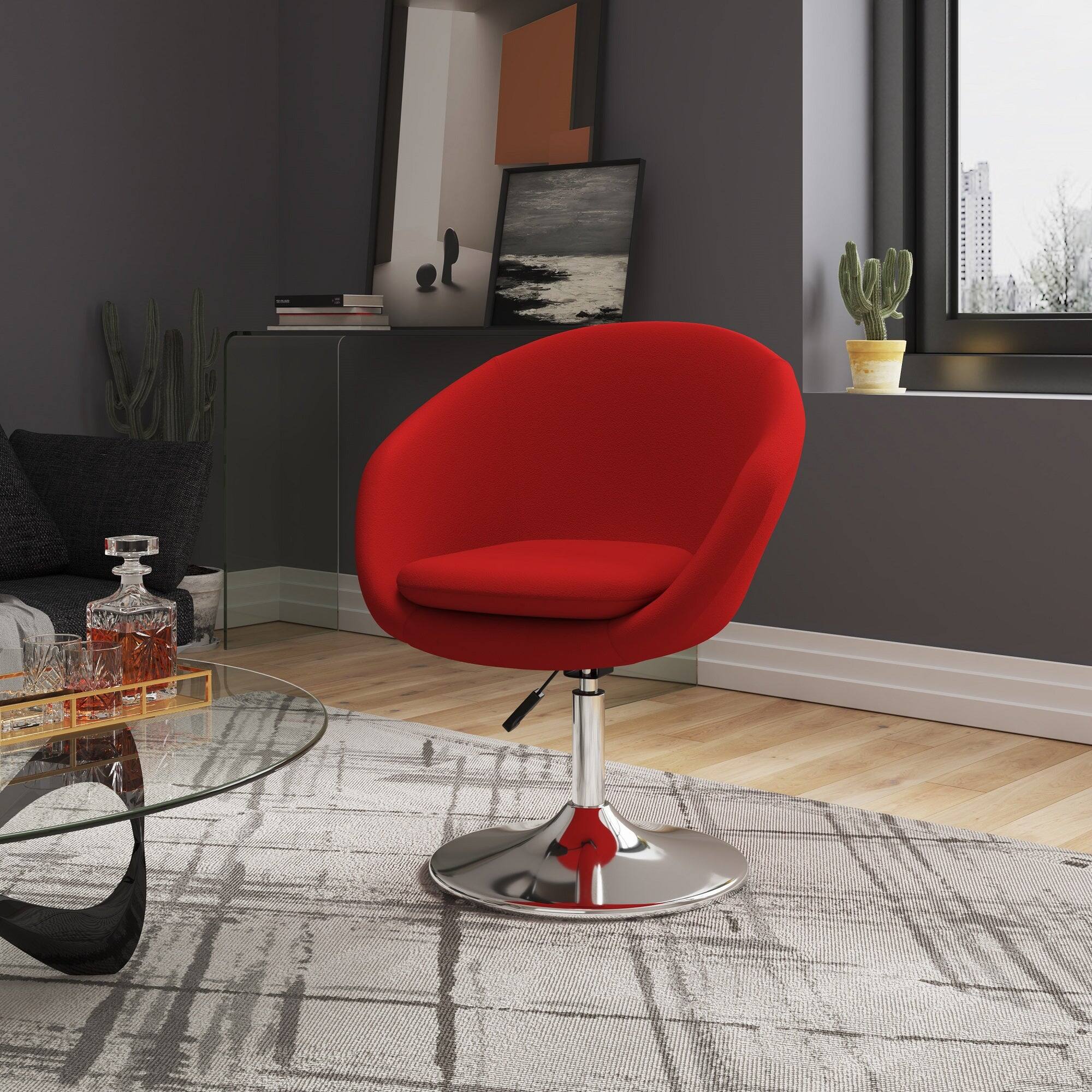 Angle. Manhattan Comfort - Hopper Modern Upholstered Swivel Lounge Chair - Red.