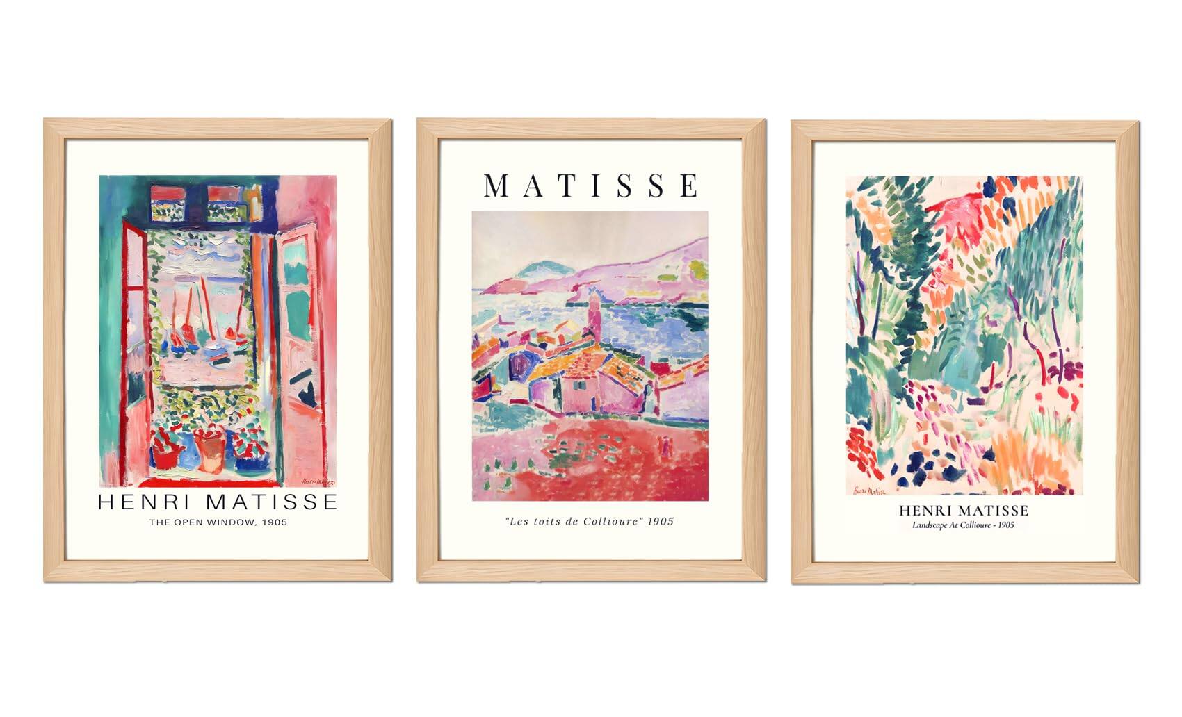 Hirose Alice - Wooden Framed Matisse Wall Art Abstract Henri Matisse Posters Vintage Flower Market Canvas Prints Open Window - Pastel-Matisse - Wood Framed 16L" x 12W"