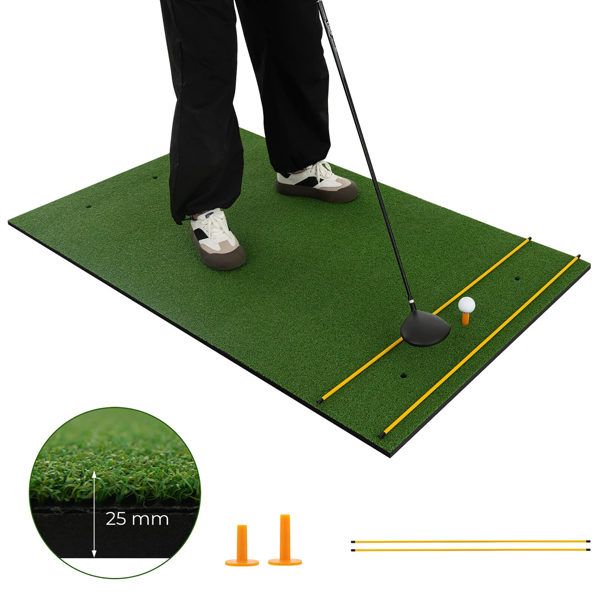 Gymax - 5 x 3 FT Golf Hitting Mat Artificial Indoor Outdoor Turf Golf Training Mat 25 mm - Green