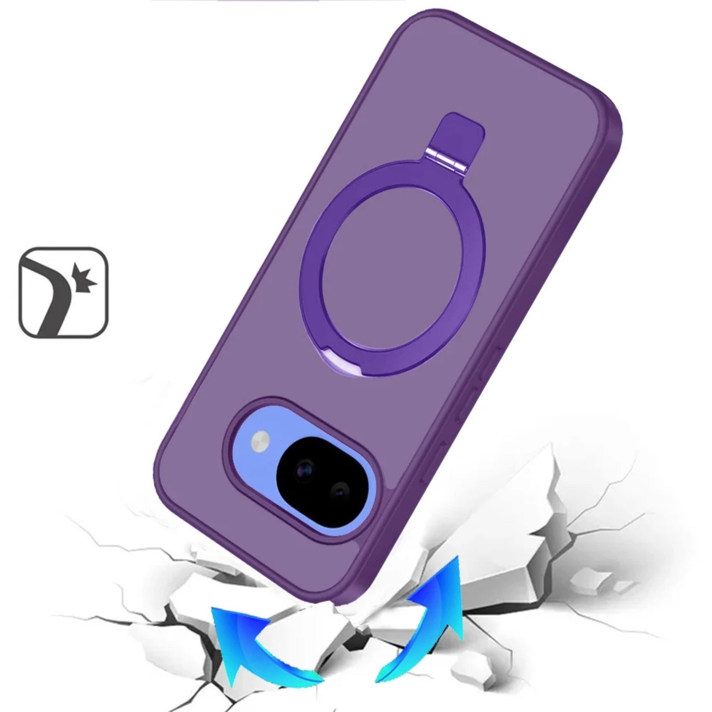Left. Kitcheniva - Matte Finish Metal Circle Ring Stand Rugged Cover Phone Case With Tempered Glass For Google Pixel 10a Dark Purple - Purple.