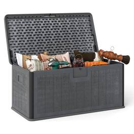Costway - Storage Box with Lockable Design & Gas Strut Handle 2 Person Bench Garden Organizer - Gray
