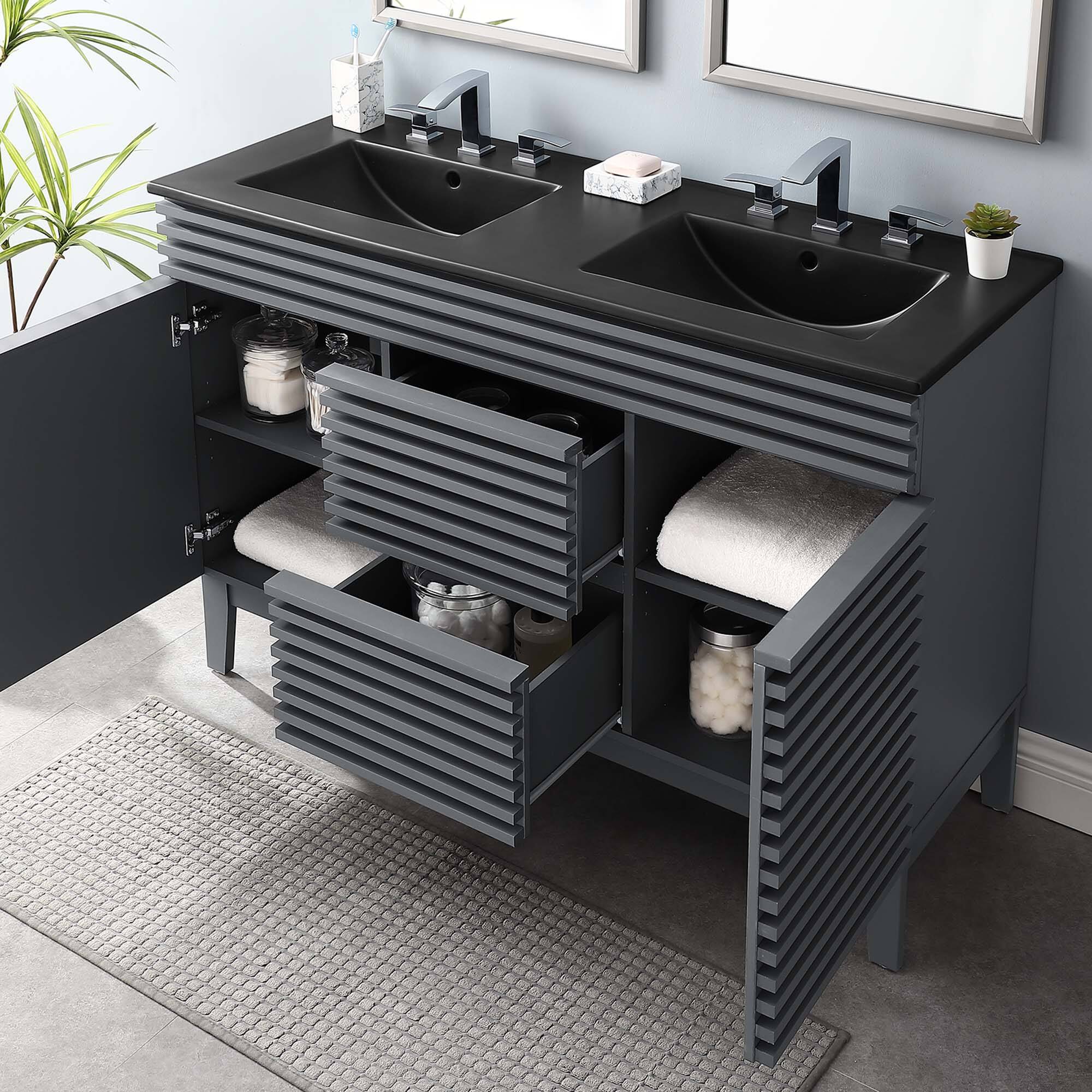 Back. Modway - Render 48" Bathroom  Vanity with Black Basin Included - Gray Black.