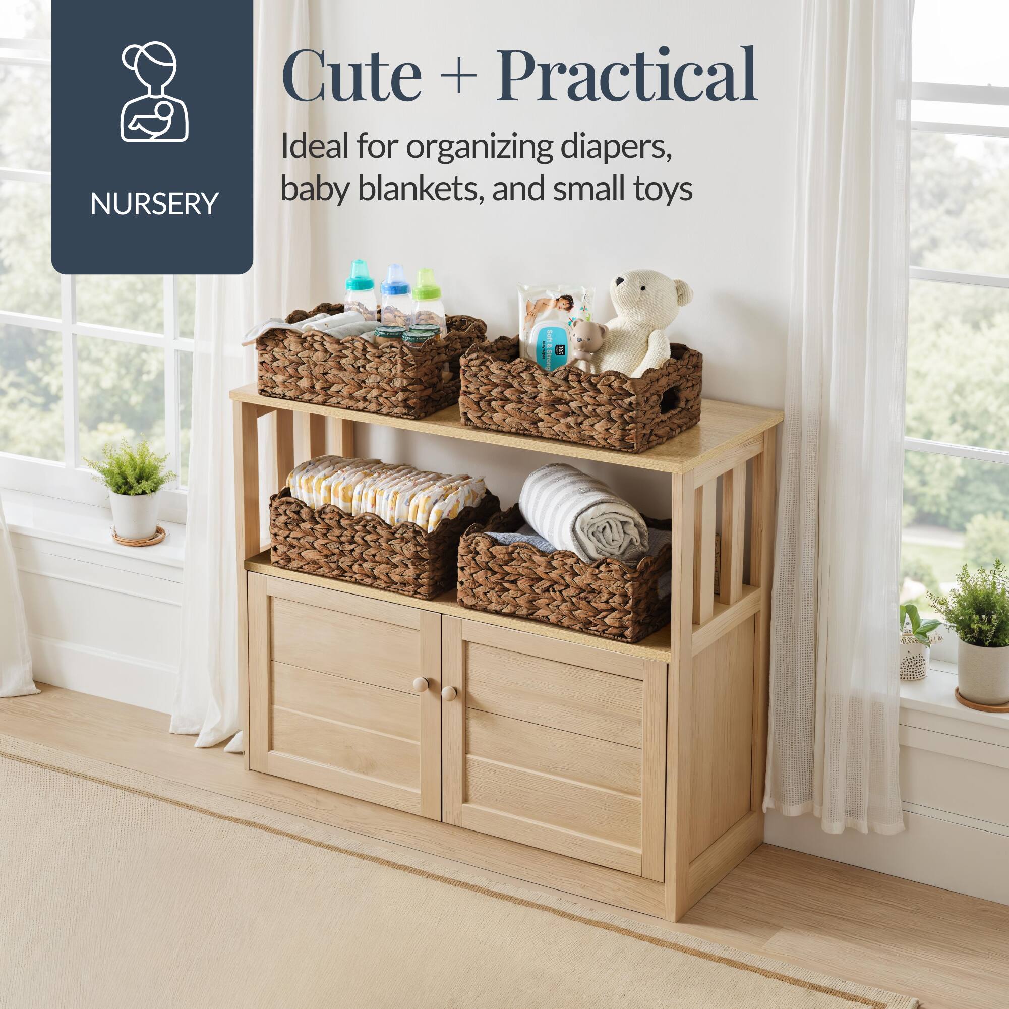 Cute + Practical  
Ideal for organizing diapers, baby blankets, and small toys  
NURSERY