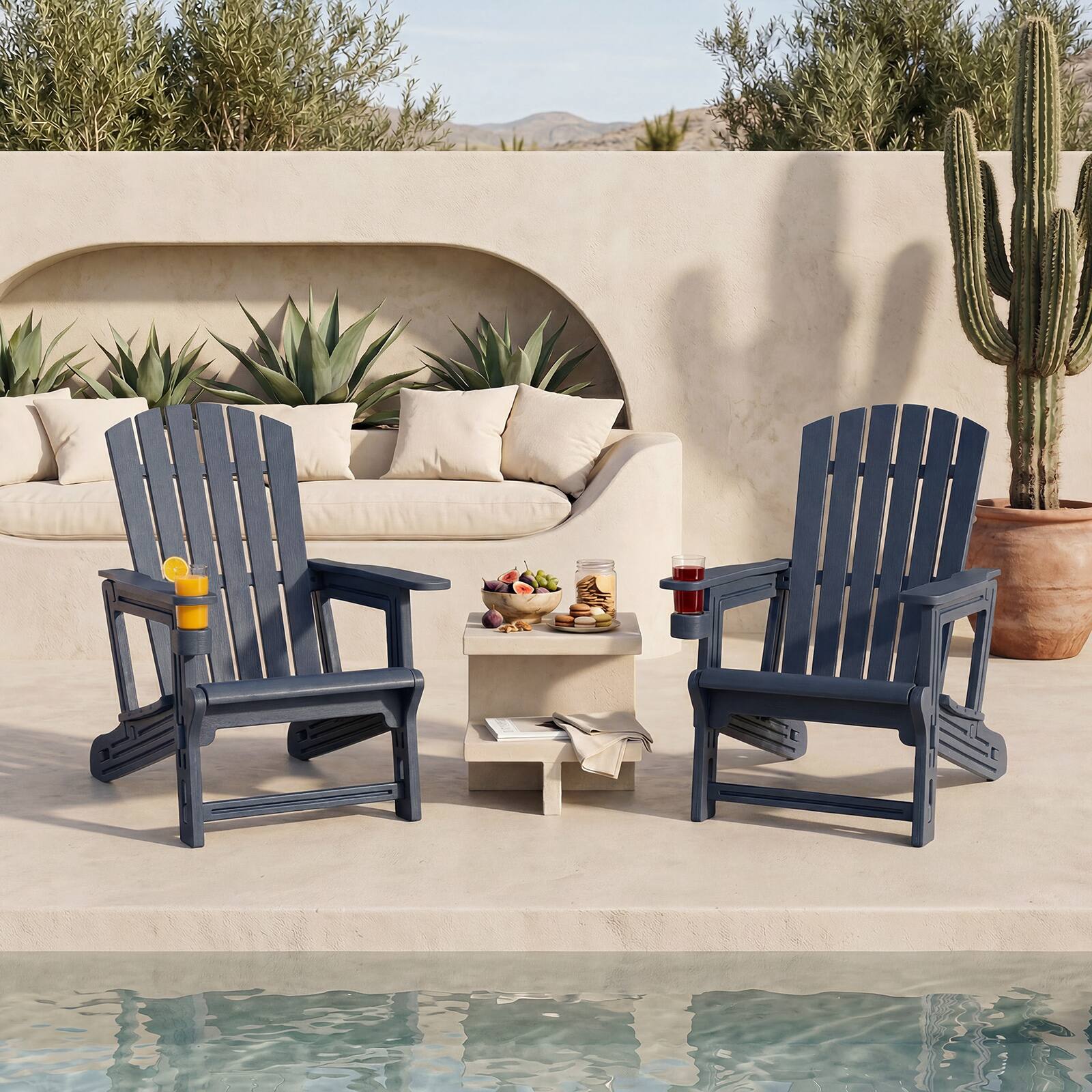 Alt View 3. Costway - Costway HDPE Adirondack Chair Set of 4 with Cup Holder, Wood-Like Texture, High Backrest - Blue.