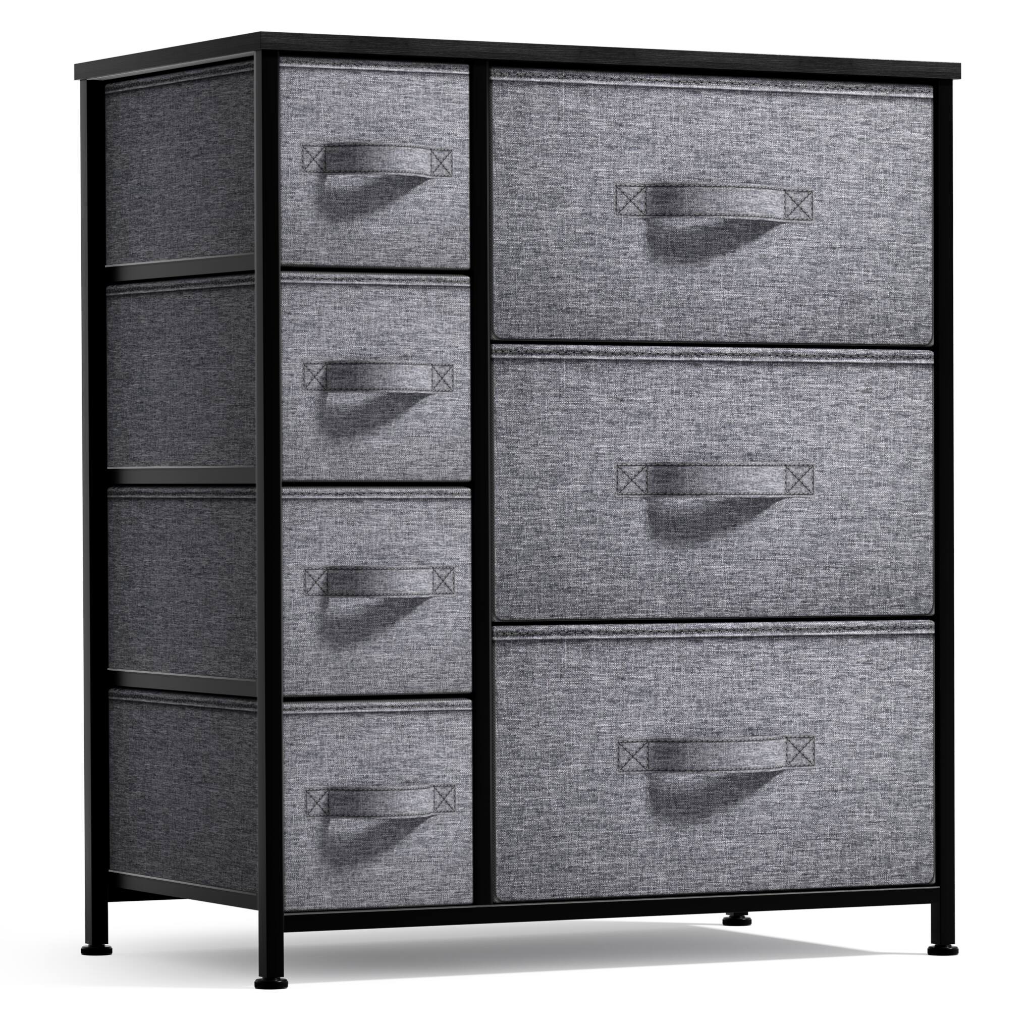 Sorbus - Dresser with 7 Drawers - Storage Chest Organizer with Steel Frame, Wood Top, Handles, Fabric Bins - Black