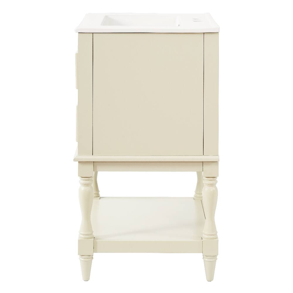 Alt View 9. Loheer - Loheer 24 inch bathroom vanity with ceramic sink, Beige Retro Cabinet with Open Shelf - Beige.