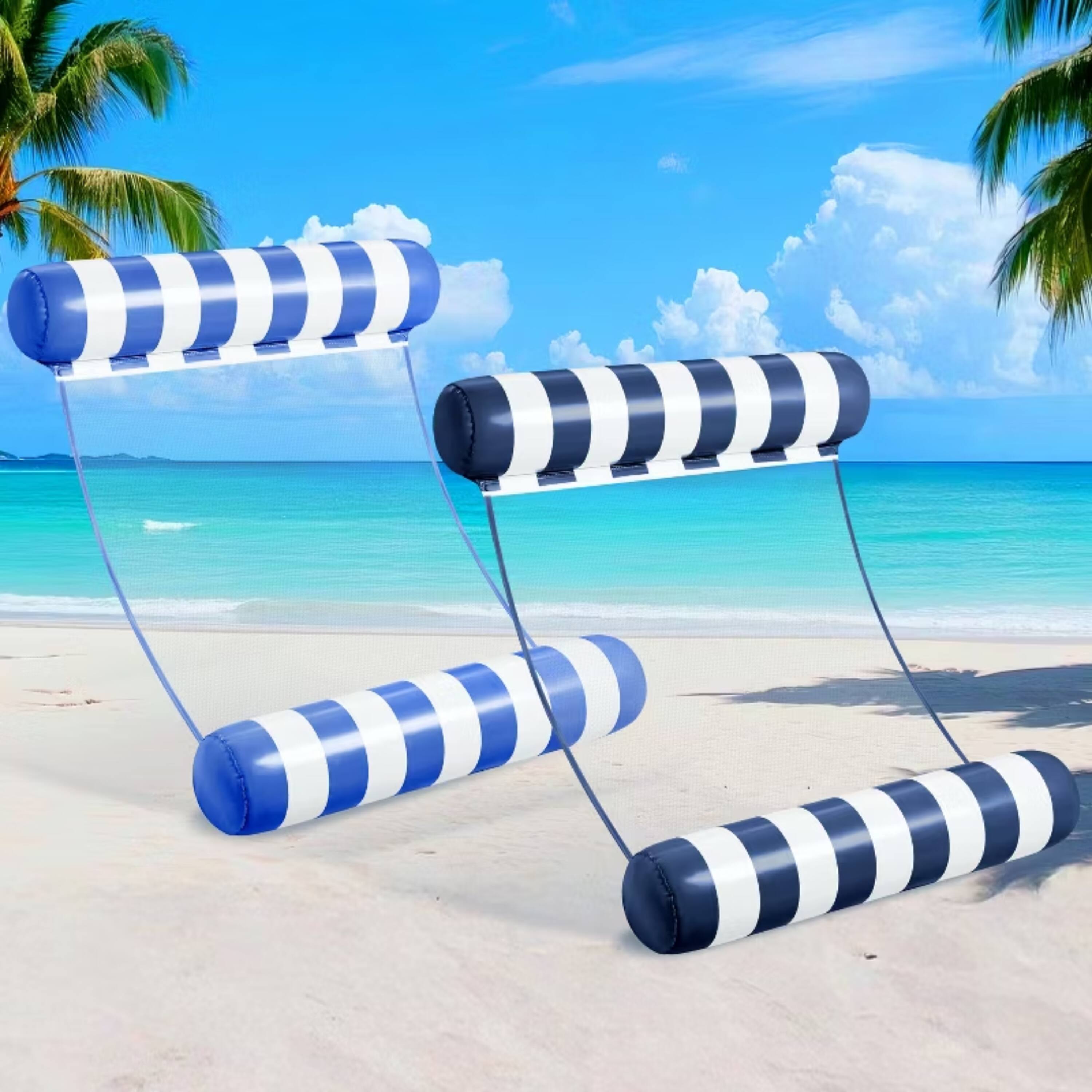 Left. Joyfy - 2 Packs 4-in-1 Hammock Pool Floats, Inflatable Pool Floaties Lounge Chairs for Adults Beach Pool Fun (Blue, Navyblue).