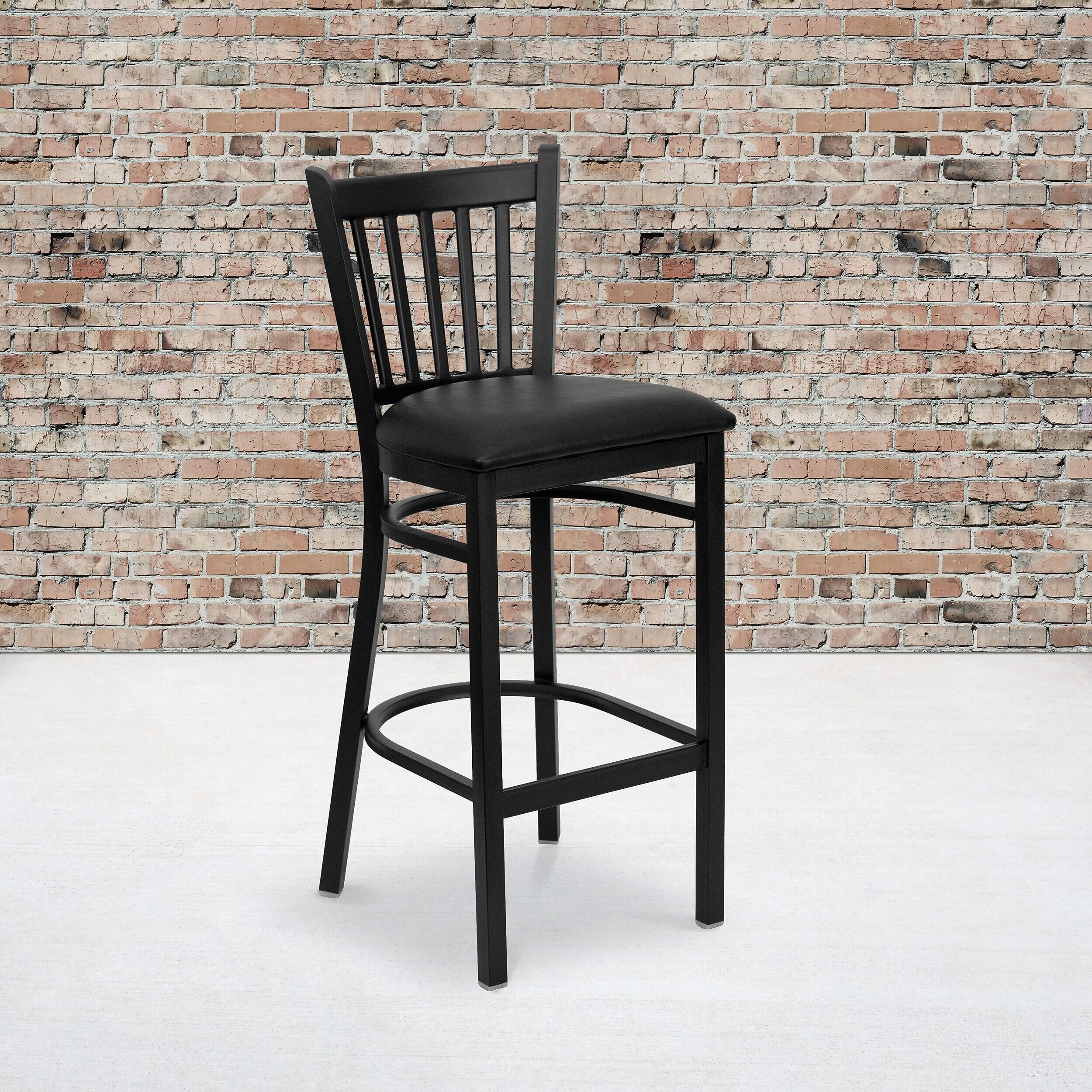 Alt View 1. Flash Furniture - HERCULES Series Traditional Metal Vertical Back Restaurant Barstool, 2-Pieces/Pack (2XUDG6R6BVTBKV) - Black Vinyl Seat/Black Metal Frame.