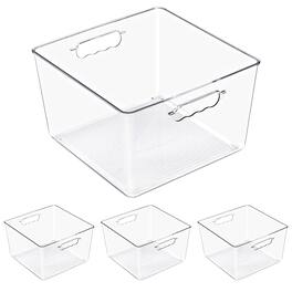Sorbus - Cube Storage Bins, 4 Pack Large Square Organizer Bins with Handles – Stackable Plastic Storage Containers - Clear