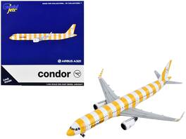 Airbus A321 Commercial Aircraft "Condor Airlines" Stripes 1/400 Diecast Model Airplane by GeminiJets - White and Yellow